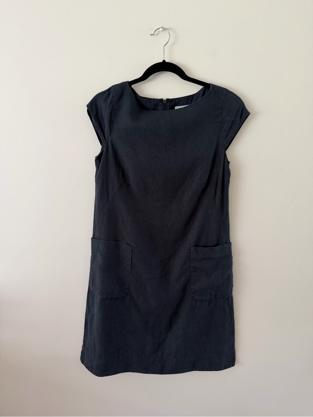 Jigsaw 100% Irish Linen Lined Navy Minimalist Chic Old Money Shift Dress 10
